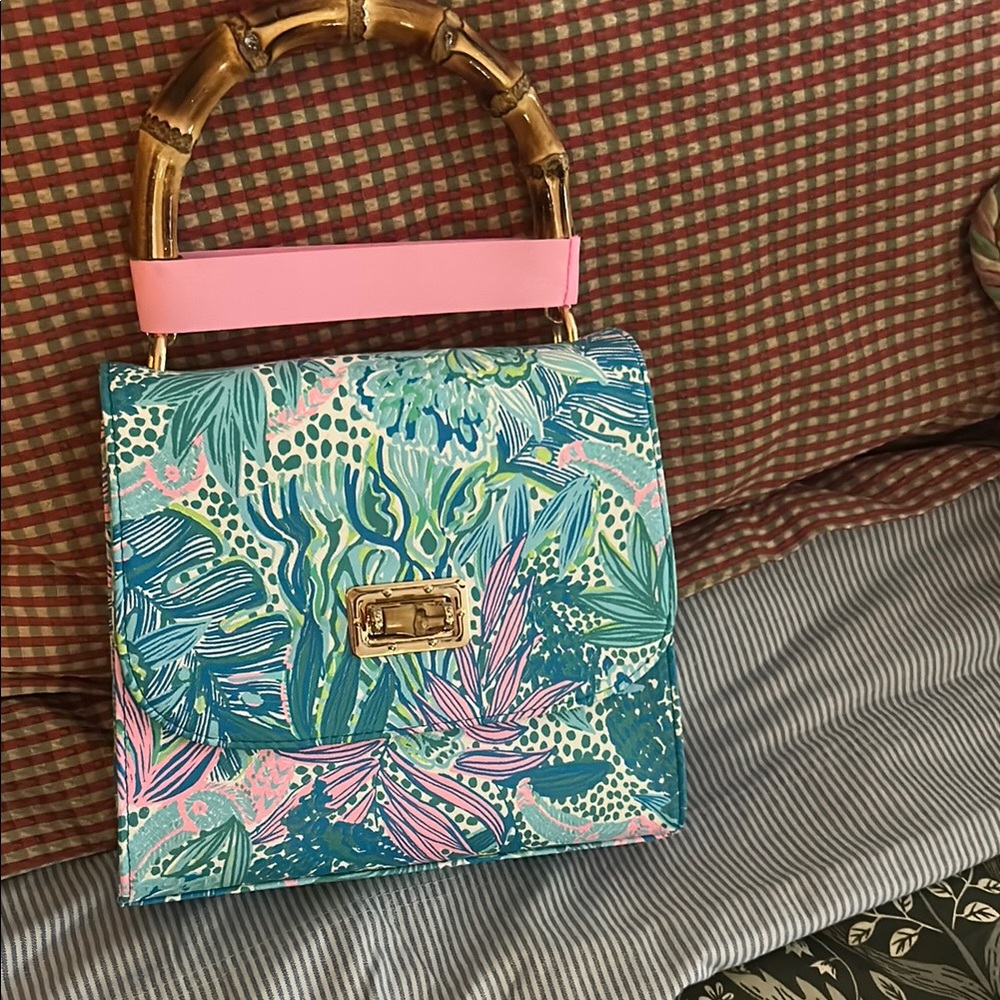 Vibrant Tropical Mini Bag with Bamboo Handle